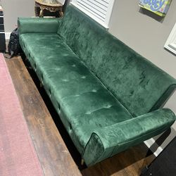 Green Velvet Futon Couch 86 Inches