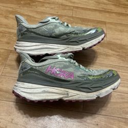 HOKA Stinson 7 Road Running Training Sneakers Green Pink Mesh Women's Size 8.5