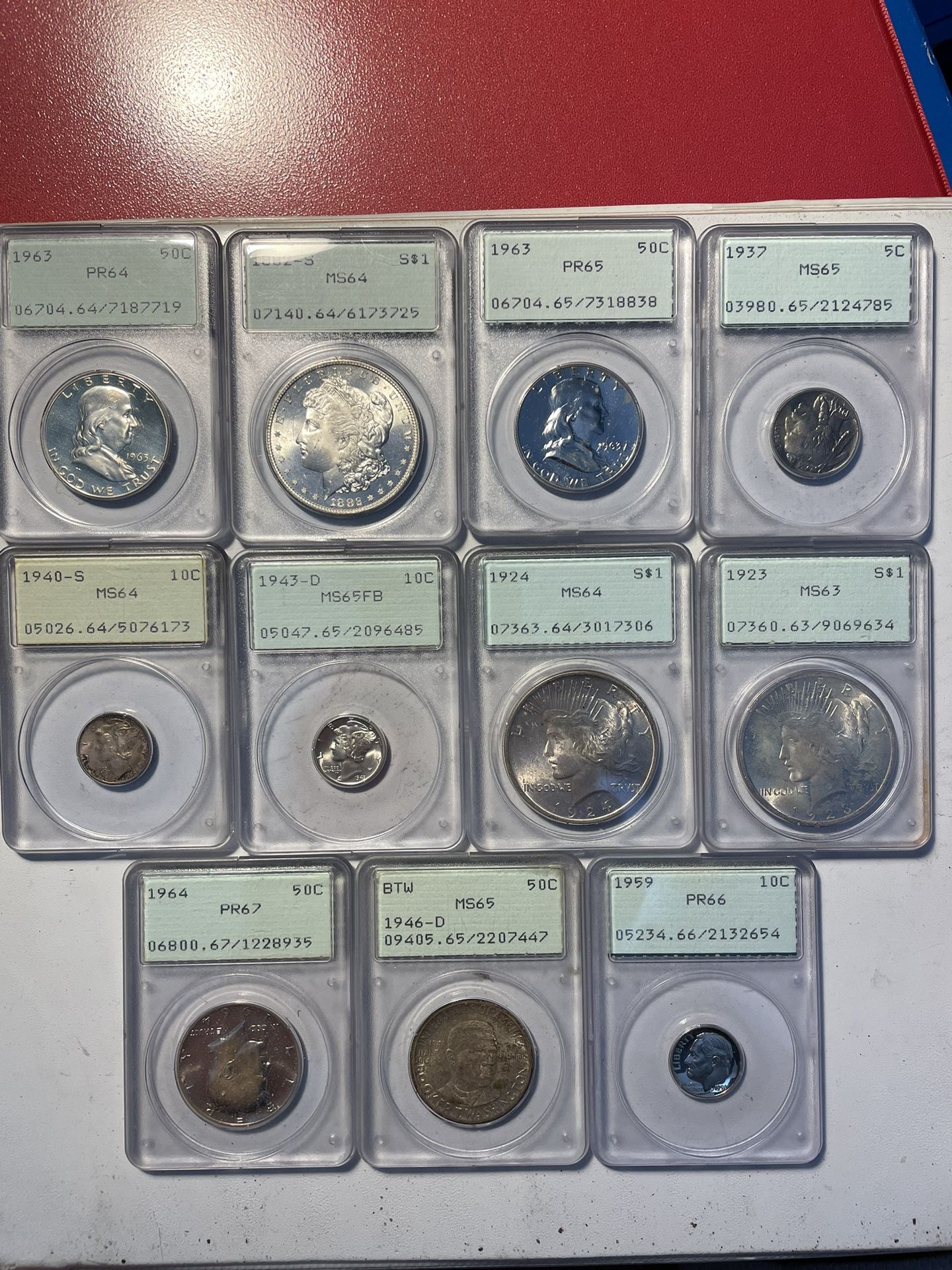 Old 1980s PCGS Rattler Holders Lot Of 11 Peace Morgan Silver Dollar ...