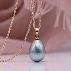 585 Drop Shell Pearl Necklace Blue