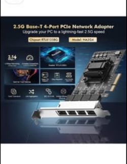 4 Ports 2.5G PCIe Network Card, RTL8125B LAN Controller, 2500/1000/100Mbps RJ45 Ethernet NIC Adapter, Support PXE for Windows/Linux