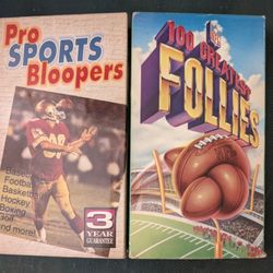 NFL 100 Greatest Follies 50 min & Pro Sports Bloopers (all sports, 30 min) both 1994 on VHS tapes. East or west