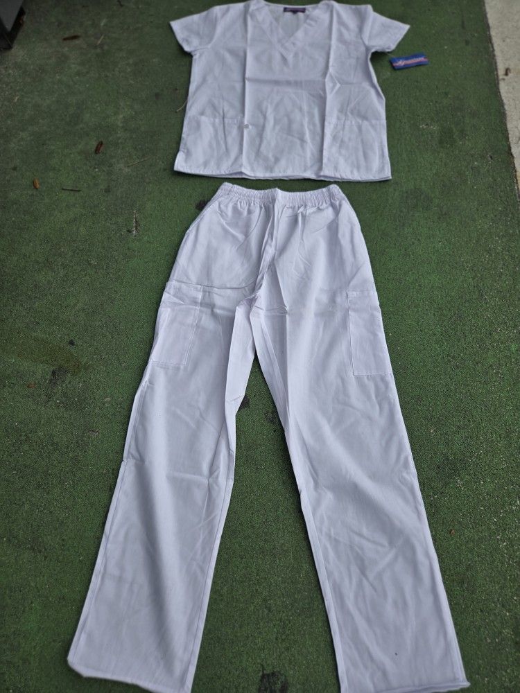 Scrubs For Nurses 2 Pc.set White Color New With Tags Cotton We Carry All Sizes