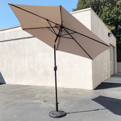 $70 (New) Patio set (10ft umbrella and base stand) tilt crank, outdoor garden market, beige or red color