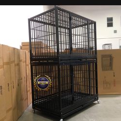 Double Stacked Dog Pet Cage Kennel Size XL Heavy Duty With Trays Feeding Bowls And Wheels New In Box 📦 