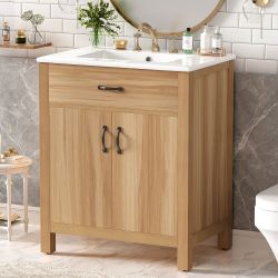 30" Wood Bathroom Vanity with Solid Wood Frame, 2 Soft Close Doors,1 Flip Drawer, Adjustable Shelf, Modern Storage Cabinet