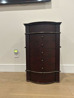 Solid Wood Cherry Jewelry Armoire Cabinet with Mirror & Necklace Storage