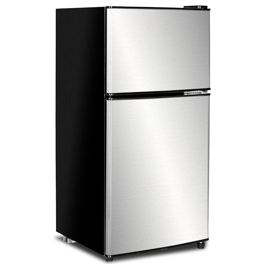 Fridge with Freezer, 3.2 Cu Ft Refrigerator, 2 Doors Refrigerator, Low noise, Energy-efficient, for Apartment, Dorm, Kitchens, Office and Bedroom,Silv