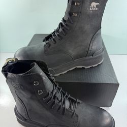 New Sorel Women's Black Jet Logo Graphic Hi-Line Lace Waterproof Boots - size 8/ 9