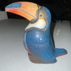 Toucan hand-painted ceramic figurine PERU signed MARCO home decor 5” Blue