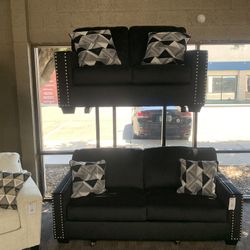 New Black Soft Velvet Sofa Set