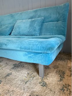 Convertible Blue Futon Sofa Bed with Pillows