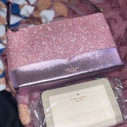 NWT Kate Spade Pebbled leather wallet w/ KS LOLA tinsel GLITTER CROSSBODY