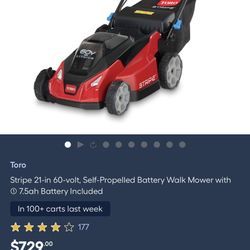 Toro Stripe 60V Max 21 in Self-Propelled Mower w/ 7.5Ah Battery
