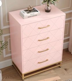 Dresser for Bedroom with 4 Drawer, Modern Dressers Chest of Drawers, with Wide Drawers and Metal Handles, Wood Dressers, Pink