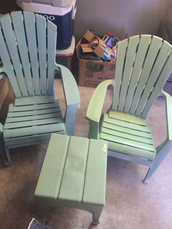 3 Adirondack chairs and 2 tables