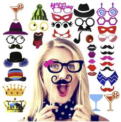 Amcooz Photo Booth Props with Emojis for Birthday, Wedding,Graduation 2018, Party - DIY photo booth Fun Accessories [90 PCS]