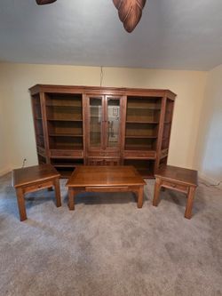 Bernhardt wall unit with matching cocktail table and 2 end tables