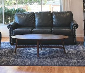 Queen Leather Sleeper Sofa with Classic Nailhead Trim