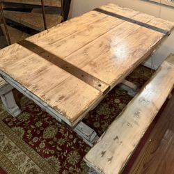🍽 Custom Rustic Farmhouse Dining Table + Bench Seating – Solid Wood 🍽