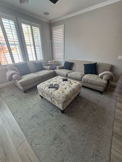 Light Gray Fabric Sectional Sofa with Ottoman