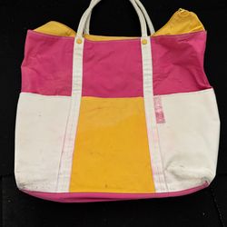 Sun Country Vintage Retro 80s Vinyl Beach Bag Colorblock Pink & Yellow