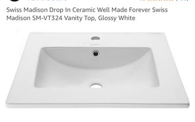 Swiss Madison Drop In Ceramic Well Made Forever Swiss Madison SM-VT324 Vanity Top, Glossy White