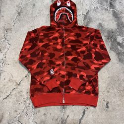 Bape Red Camo Shark Full Zip Hoodie🩸