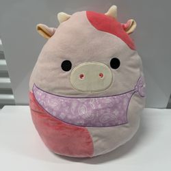 Pink Cow Squishmallows Plush with Purple Bandana