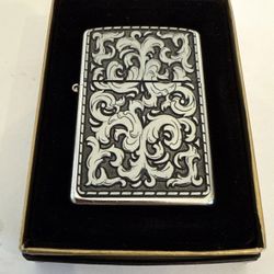 2003 Zippo Marlboro Black Silver Storm Storming Scroll Pewter NEW/MINT/Unfired