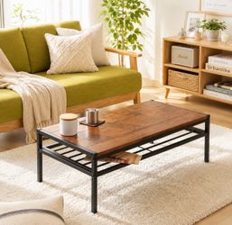 Rustic Industrial Coffee Table – Wood & Metal Living Room Table