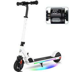 Caroma Electric Scooter For Kids Ages 8-12, Max 7 Miles Range And 10 Mph Max Speed, Colorful Rainbow Light, UL2272 Certification, Lightweight Electric