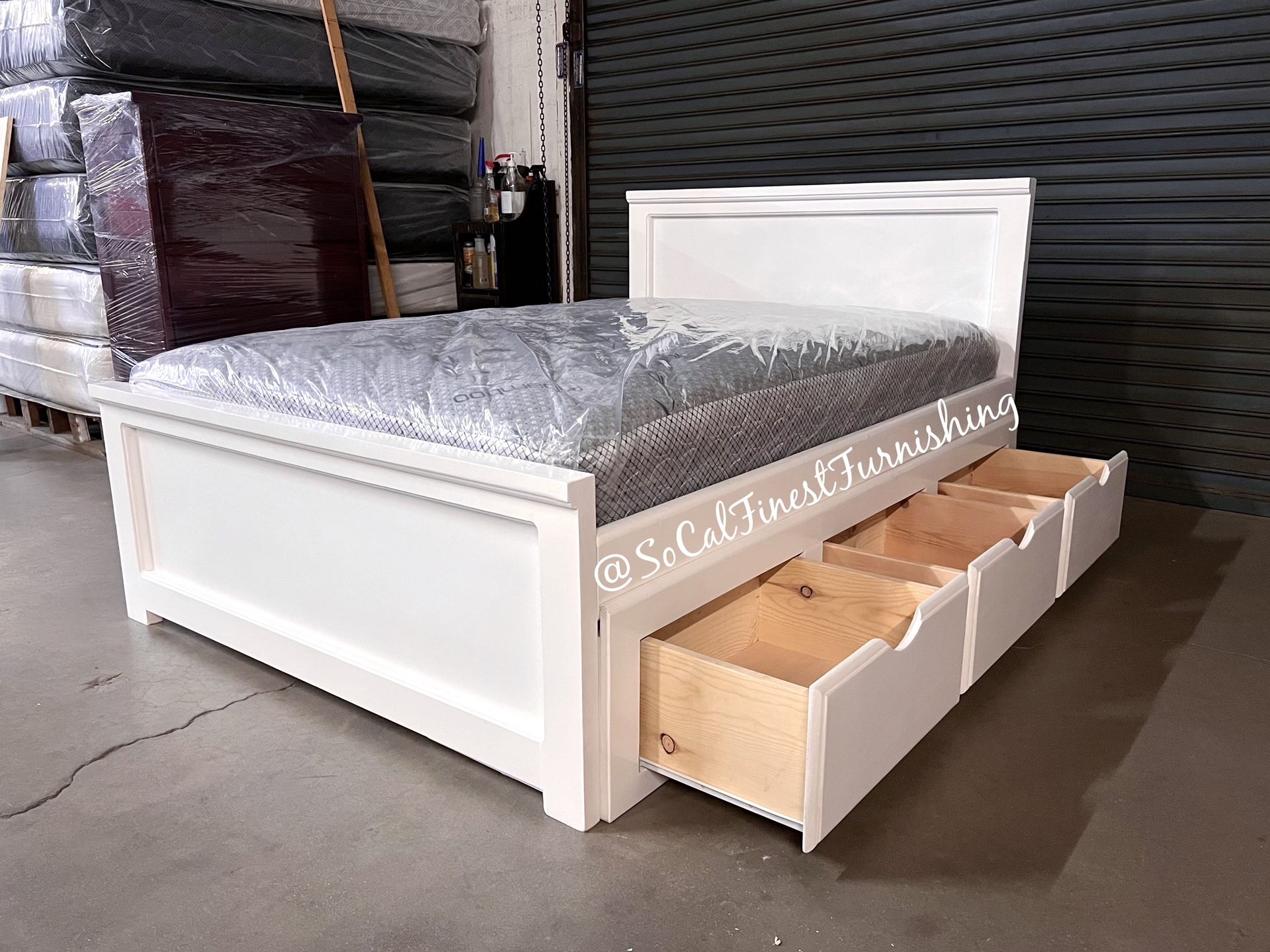 White Full Bed With Drawers And Mattress