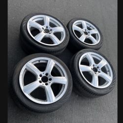 4 — 255/40r18 285/35r18 5x112 5x4.41 Stock Mercedes Staggered W218 CLS550 Wheels Rims Good Continental Tires!