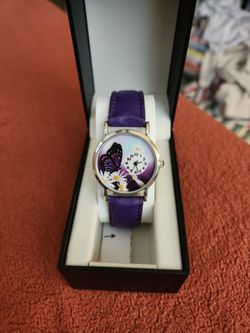Purple Butterfly Floral Analog Watch