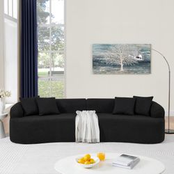 Curved Modular Sectional Sofa in Lamb's Wool Fabric, Modern Minimalist Style, Compressed