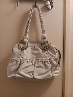 B.Makowsky SOFT White Leather Braided Shoulder Straps Large Bag 