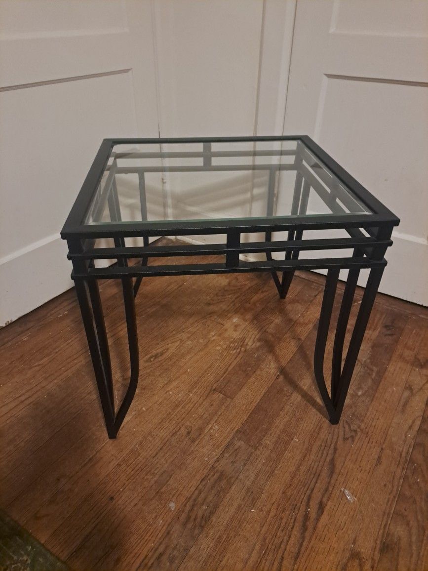 Metal And Glass End Tables (Pair)