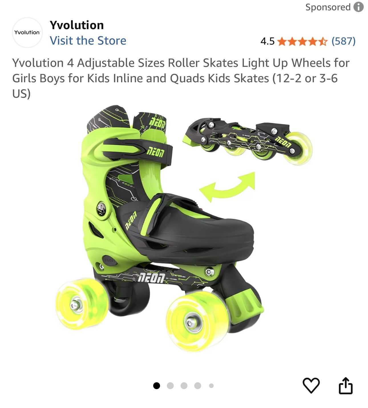 Roller Skates light Up Green Size 12-2