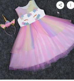 Girls Princess  unicorn  dress  with  necklaces  and headband
