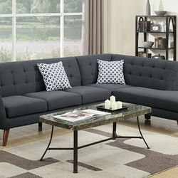 Brand New Ash Black Retro Style Sectional Sofa 