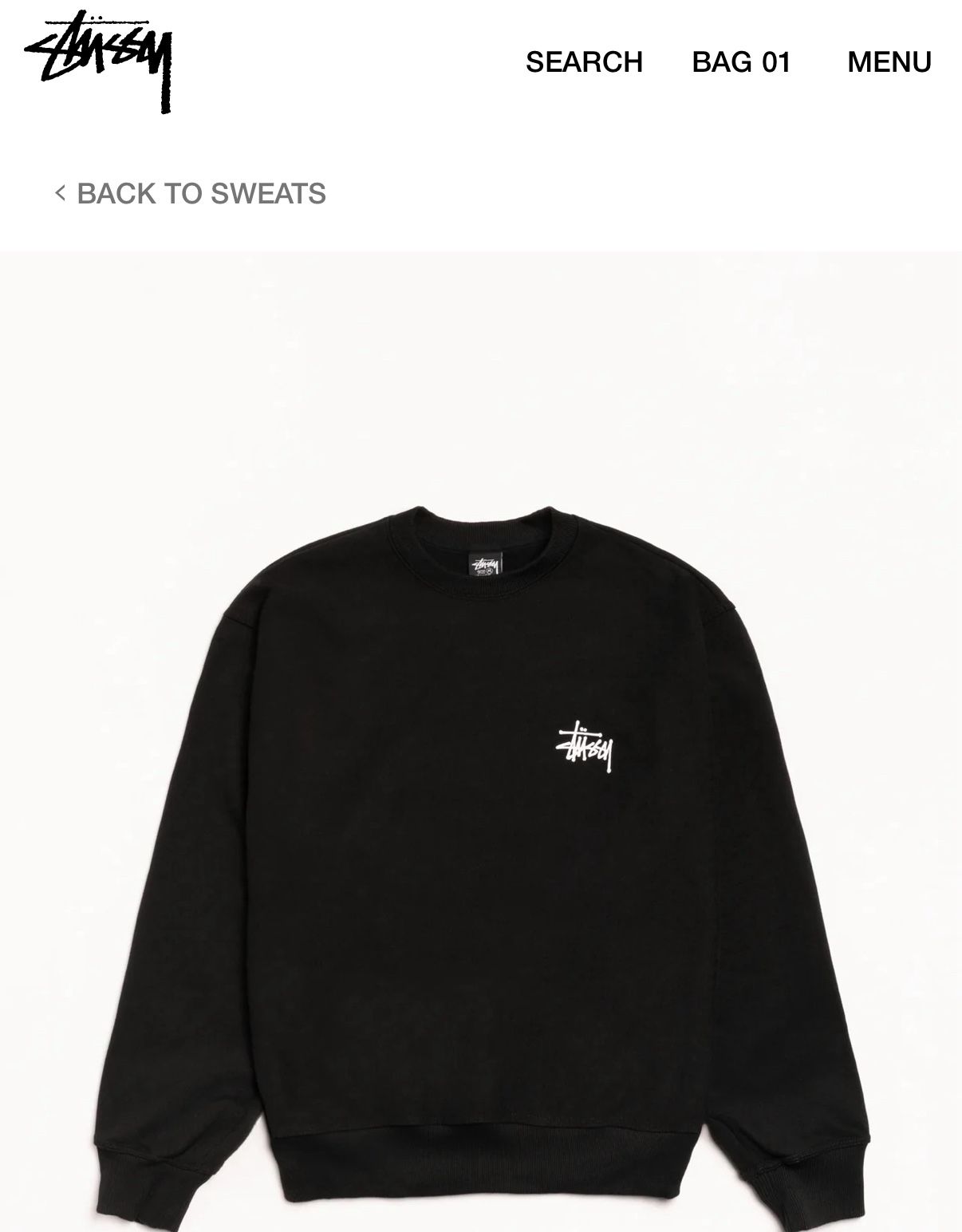 Brand New Stussy Crewneck Pullover Mens Black Size Small