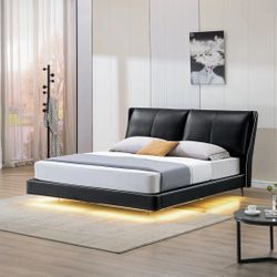 Black Queen Size Bed - Modern Style Platform Bed With LED Lighting