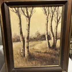 Vintage Oil Painting and Wooden Frame