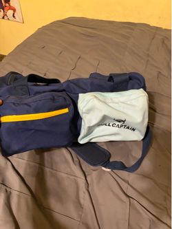BULL CAPTAIN Canvas Duffel Bag - Navy/White with Yellow Accents - Multi-Pocket Weekender