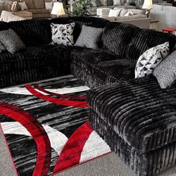 AP🎉 Black Ultra Comfy Huge Sectional Couch With Chaise// Fast Delivery - Financing 
