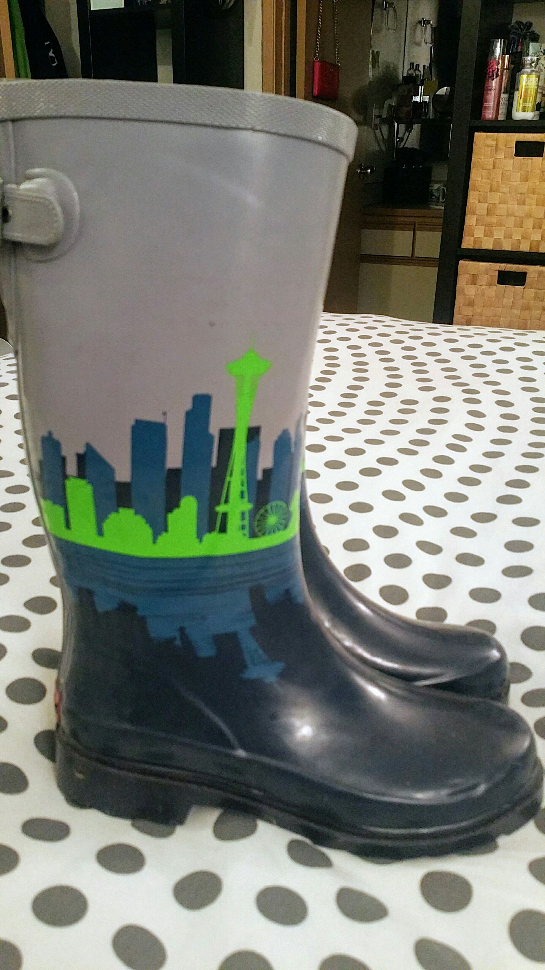 Get your Seahawk/Seattle skyline rain boots now!!
