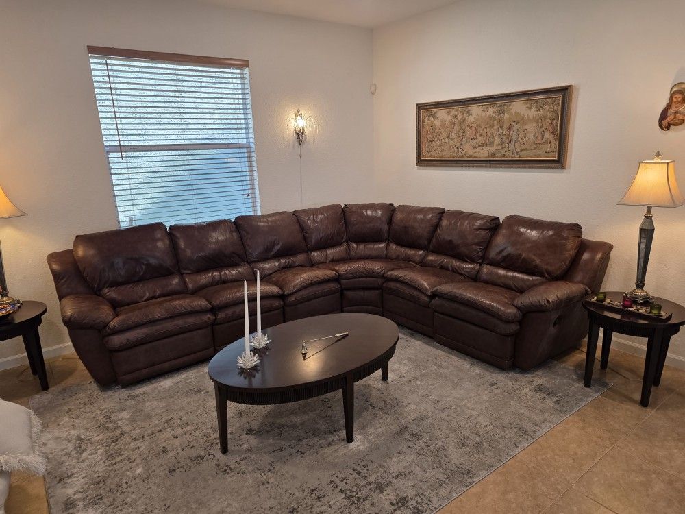 Real Leather Sectional Recliner Sofa