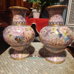 set of 2 Cloisonne vases size 10x7