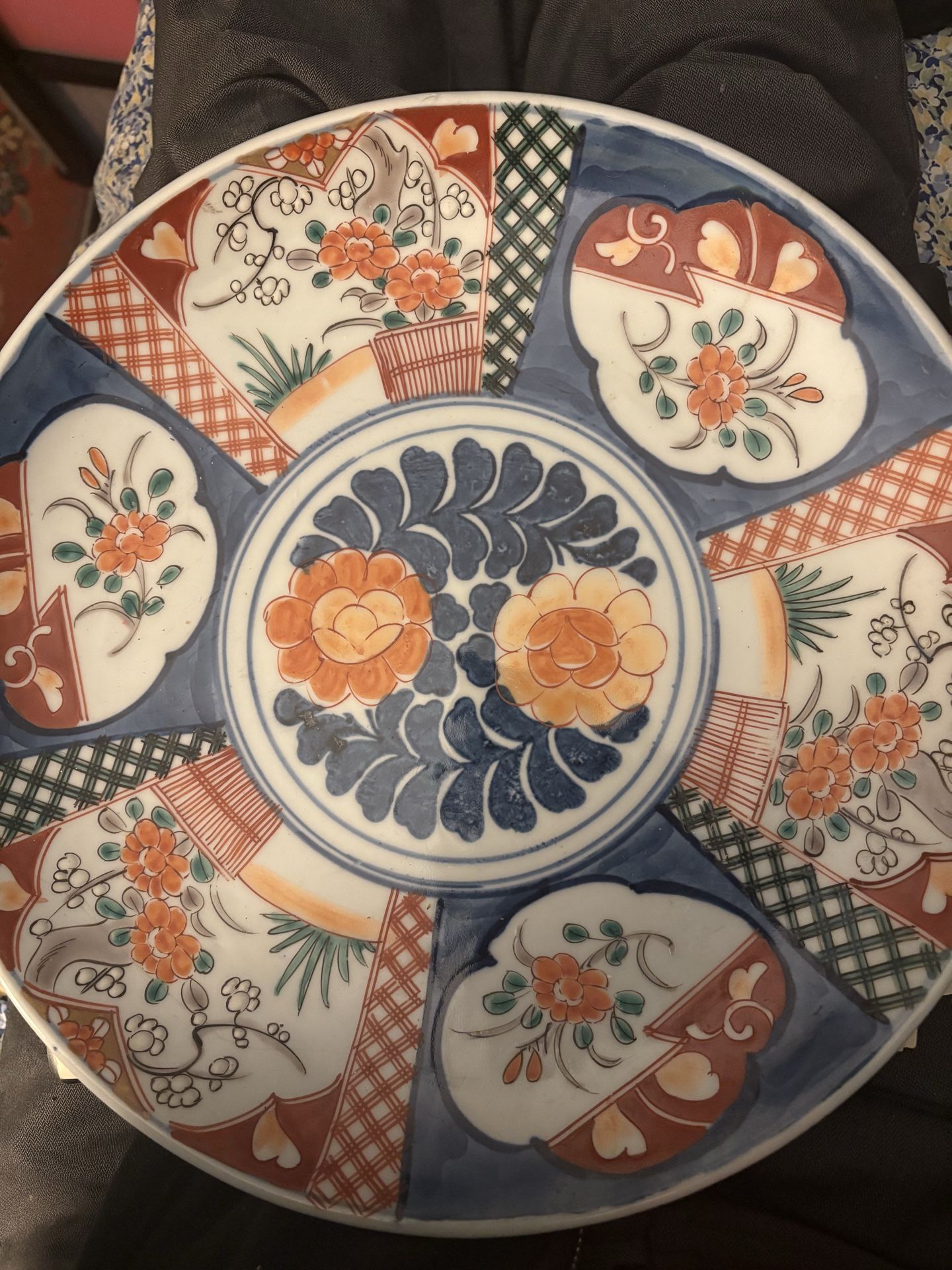 Colorful decorative wall plate Asian inspired floral design